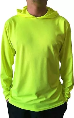 Safety Neon Yellow Long Sleeve Hoodie T Shirt Polyester Shirt Birdeye Mesh New • $11.69
