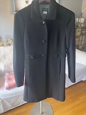 J.Crew Classic Black Lady Day Coat 94% Wool 6% Nylon Size 0 • $33