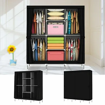 $38.99 • Buy Large Portable Clothes Closet Canvas Wardrobe Storage Organizer With Shelves NEW