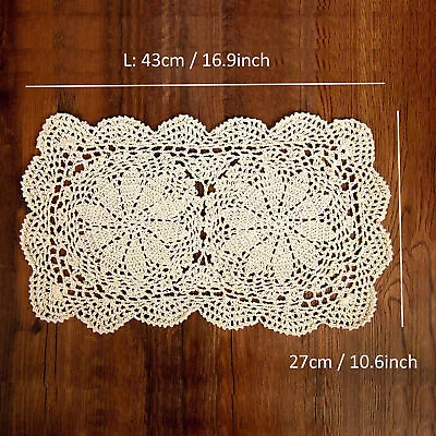 2Pcs Vintage Hand Crochet Lace Doilies Rectangle Table Mats Flower Doily 10 X16  • $11.69