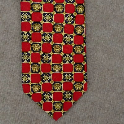 Vintage 90s Gianni Versace Tie Medusa Head Red Blue Gold Designer 100% Silk  • $56.67