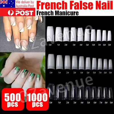 $6.80 • Buy 1000pcs Fake French Nail Tips White Clear Stiletto False Gel Pointy Art Acrylic