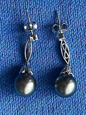 TS 18k White Gold Tara Dancing Diamond 8-9mm South Sea Pearl & Diamonds Earrings • $1200