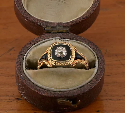 £2557.54 • Buy Georgian Diamond Black Enamel Locket Mourning 18 KT Ring