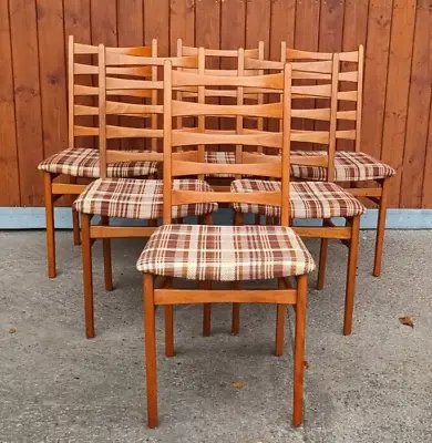 6x Dining Room Chairs Vintage Designer Wood 60er Sprossenstuhl Danish 60s B • $345.74