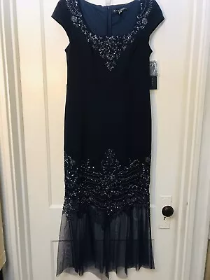 Aidan Mattox Cap Sleeve Embellised Mermaid Navy Blue Gown Dress NWT Size 6 $385 • $49.99