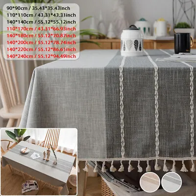 Rectangle Cotton Linen With Tassel Tablecloth Dust Cover Dining Table Cloth UK • £11.88