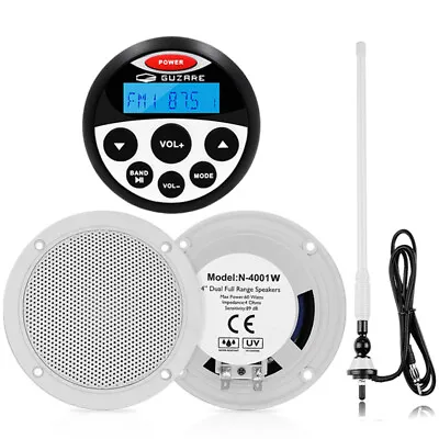 Marine Audio Radio Bluetooth Stereo Receiver And Boat 4'' Speakers And Aerial • $94.43