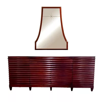 Barbara Barry For Baker Ebonized Low Fluted Cabinet Sideboard With Wall Mirror • $6995