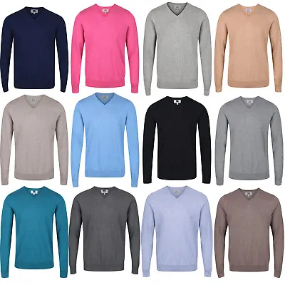 V Neck Jumper New Ex Famous Store Mens Pure Cotton Sweater Pullover Top • £9.99