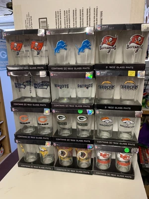 $29.99 • Buy NFL Assorted Teams Set Of 16oz Pint Glass Cup Mug Boelter Brands New