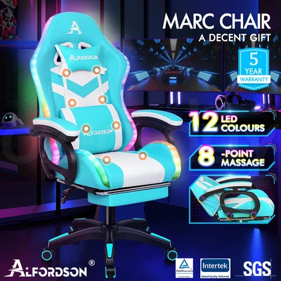 $209.95 • Buy ALFORDSON Gaming Office Chair Massage 12 RGB LED Computer Seat Footrest