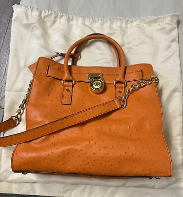 Large Michael  Kors Hamilton Ostrich Orange Handbag SH • $49.99