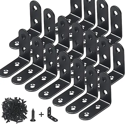 18-Pack L Bracket Corner Brace Sets Black Stainless Steel 90 Degree Right Angle • $11.44