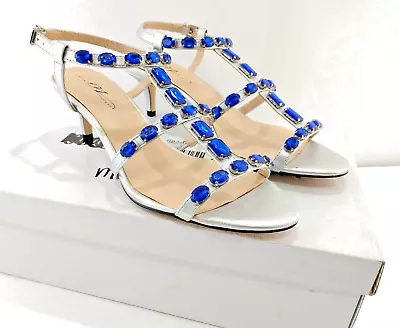 Midnight Velvet Womens Dress Sandal Shoe Size 10 W Silver W/blue Stones NEW • $25.49