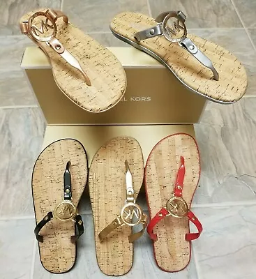 MICHAEL KORS Cork Sandals MK Logo Charm Jelly PVC Flip Flop Original Authentic • $69.99