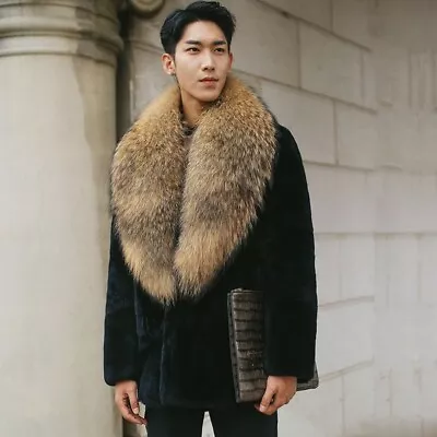 Men's Winter Fox Fur Coat Parka Winter Overcoat Fur Collar Thickened Fashion New • $100.09