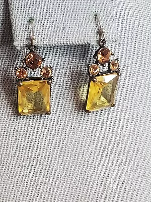 J Crew Signed Gold Tone  With Amber/rust Crystal Dangle Earrings • $10.50