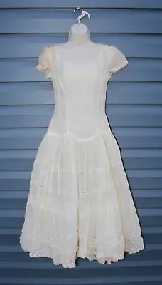 Dress Size Small/Mediu? Lace Maxi Antique Vintage Wedding Bride Yellowed Brittle • $102.86