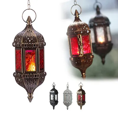 Moroccan Lantern Tea Light Lamp Candle Holder Hanging Home Garden Wedding Decor • £13.58