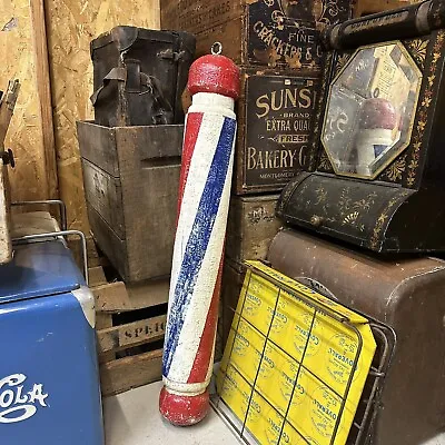 Original Vintage Wooden BARBER Pole Trade Sign Painted • $525