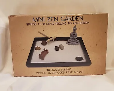 Desktop Mini Zen Garden Includes Buddha Bridge River Rocks Rake & Base  • $15.99