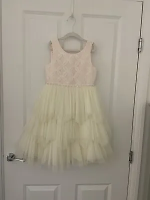 Girls Couche Tot Occasion Wedding Dress Pink & Cream Tuille Crystal Age 7 BNWOT • £22