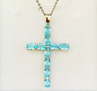 P4236S Mt St Helens Helenite Swiss Blue Cross Sterling Silver Pendant • $60