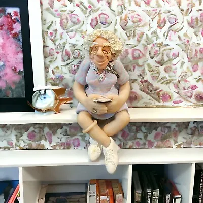 D Manning Clay Figurine Old Lady Playing Cards Shelf Sitter Limited Edition • $14.99