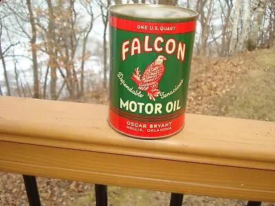 VINTAGE OIL CAN 1940'S FALCON MOTOR OIL Empty OKLAHOMA AMAZING CONDITION • $85