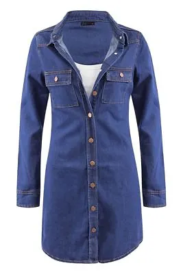 £19.99 • Buy Womens Vintage Casual Button Down Long Sleeve Denim Jean Shirt Dress Size UK6-14