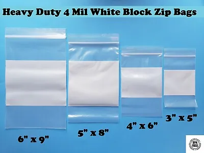 Heavy Duty 4Mil White Block Zip Seal Bags Writable Reclosable Lock Whiteblock • $0.99