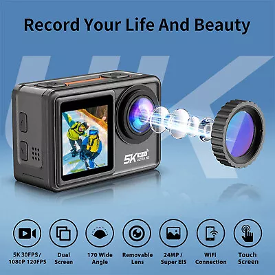 4K Action Camera Touch Dual Screen Anti-Shake Sports DV Waterproof Action Camera • $160.99