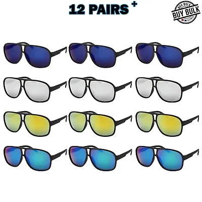 Sunglasses Aviator Style Mirror Lens Thick Frame Mens Or Womens Wholesale Bulk • $21.95