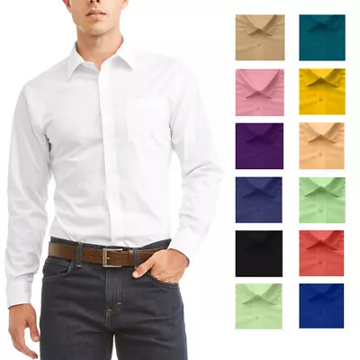 Men's Berlioni Long Sleeve Regular Fit Classic Button Up Solid Dress Shirt • $23.99