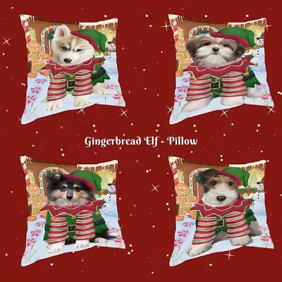 Christmas Gingerbread Elf Dog Cat Pet Photo Throw Decorative Travel Pillow • $53.89