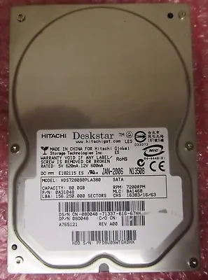 Hitachi Deskstar 80Gb SATA 3.0Gb/s HDD 7.2K 3.5  HDS728080PLA380 - 0A31048 • £24