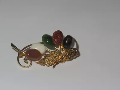 Vintage Brooch Genuine Jade Goldstone & More (942V) • $8.99