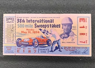 Vintage 1954 38TH INTERNATIONAL 500 MILE SWEEPSTAKES Indianapolis 500 Ticket • $49.95