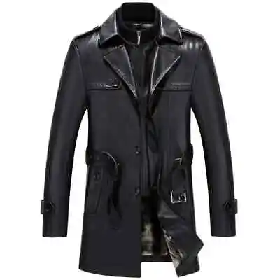 Men Long Style Leather Trench Thick Warm Coat Over Coat On Sale • $200.66