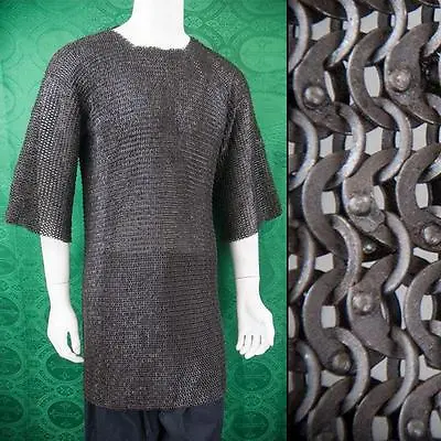 Half Sleeve Alternating Dome Riveted Dark Chainmail Shirt - Re-enactment & LARP • £345