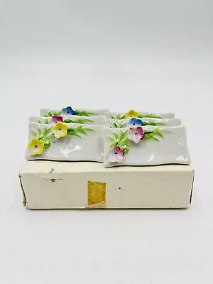 6 Vintage Porcelain Place Card Name Holders Lillian Vernon Original Box Floral • $19.99