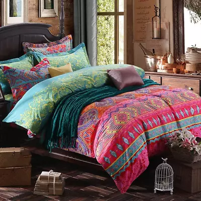 Bohemian Duvet Cover King Size Vintage Exotic Bohemian Bedding Set 3Pcs Colorful • $93.59