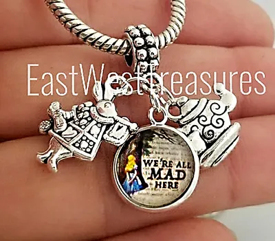 Mad Hatter Wonderland White Rabbit Charm Pendant Bracelet Necklace • $44.99