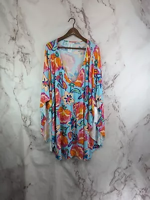 La Blanca Swim Cover Up Womens Large Blue Orange Kimono Tunic Tie NEW • $50.25