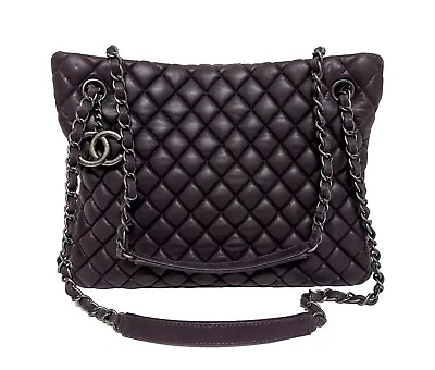 New Chanel Plum Small Shopping Quilted Leather Tote Crossbody • $1798