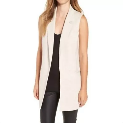 Leith Longline Sleeveless Blazer Vest Heathered Cream Size Small With Pockets • £26.99