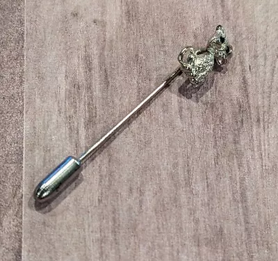 $12.95 • Buy Vintage Cat Stick Pin Silver Tone Metal Gem Eyes