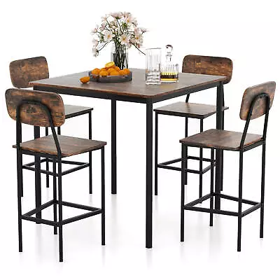 5-Piece Industrial Dining Table Set W/ Counter Height Table & 4 Bar Stools • $279.99