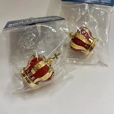 TWO Miniature Gold Royal King Queen Monarch Crown With Cross Metal Red 1:12 • $14